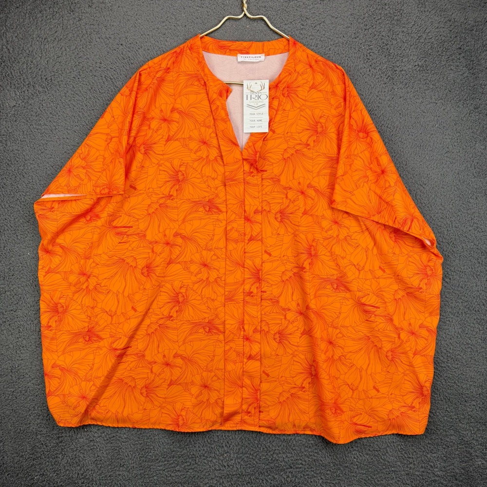 First Love by Lovelyn Orange Floral Oversized Split Neck Top One Size New